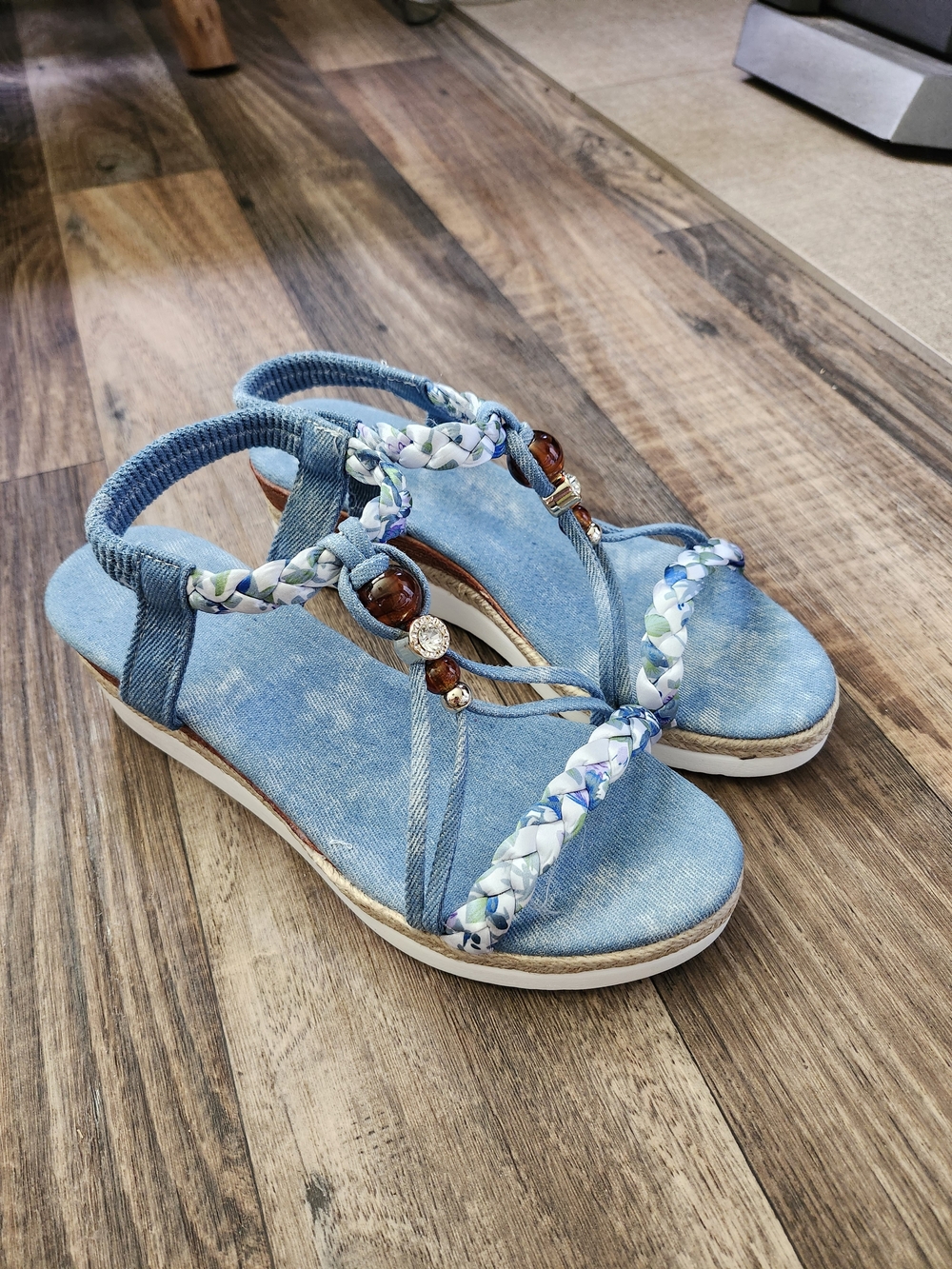 Blue Braided Denim Thong Sandals - Women
